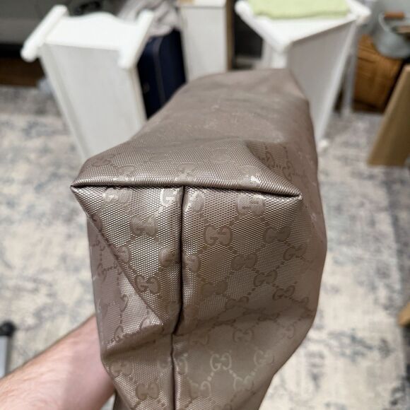 Authentic GUCCI GG Imprime Handbag Tote & Dustbag-Metallic Bronze-Excellent Cond - Picture 6 of 12